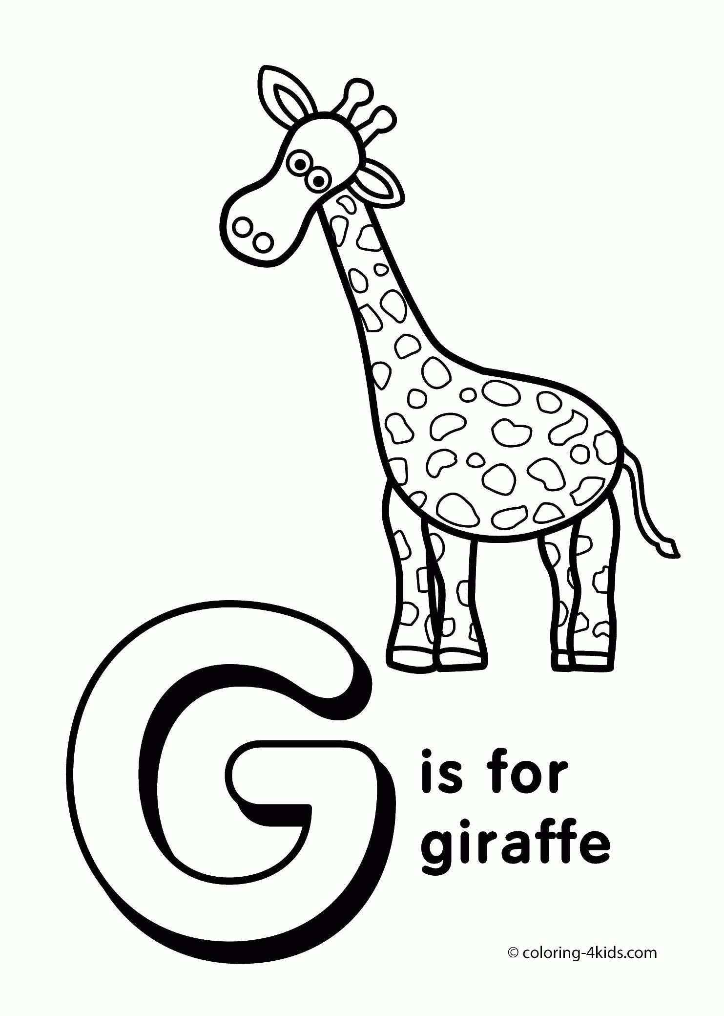 Раскраски Раскраска Жираф и буква учим английский алфавит G Giraffe жираф,  скачать распечатать раскраски.